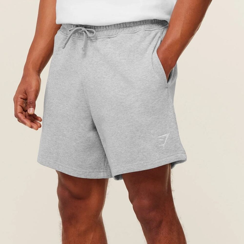 Gymshark Crest Shorts Comfortable Gray Mens Drawstring Sweat Shorts Pockets Med